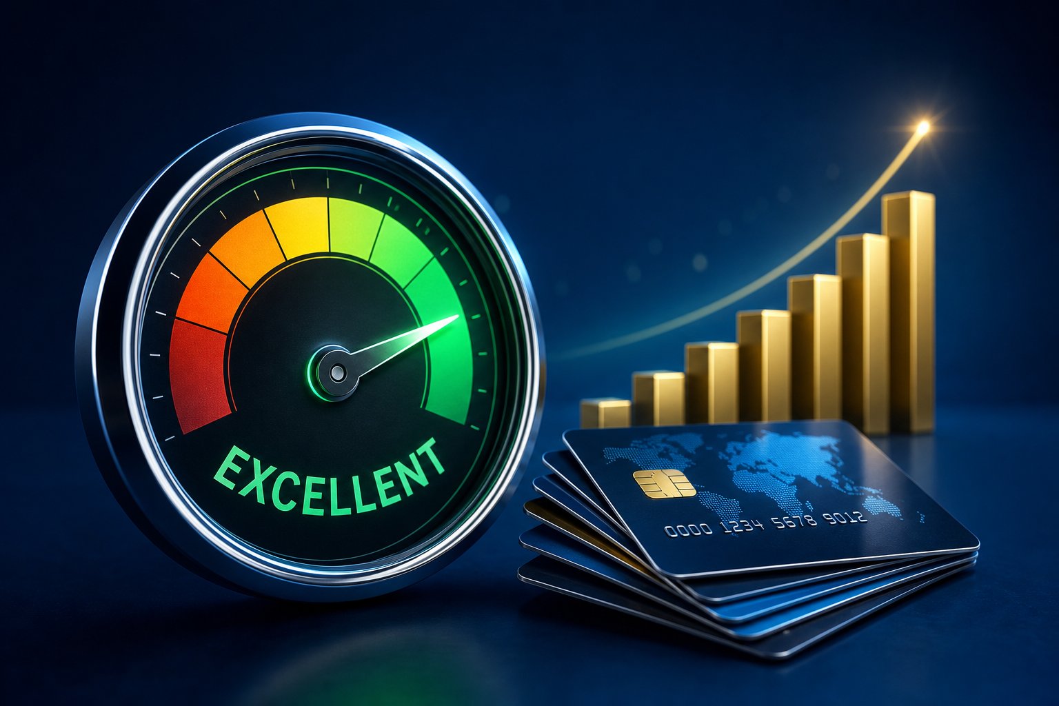 Credit score gauge showing excellent rating